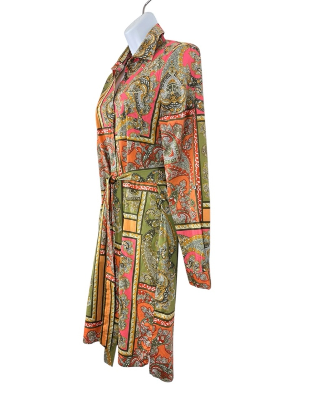 0039 Italy Luxury Paisley Belted Shirt Dress Cotton Designer Patchwork SzXS - Picture 4 of 12